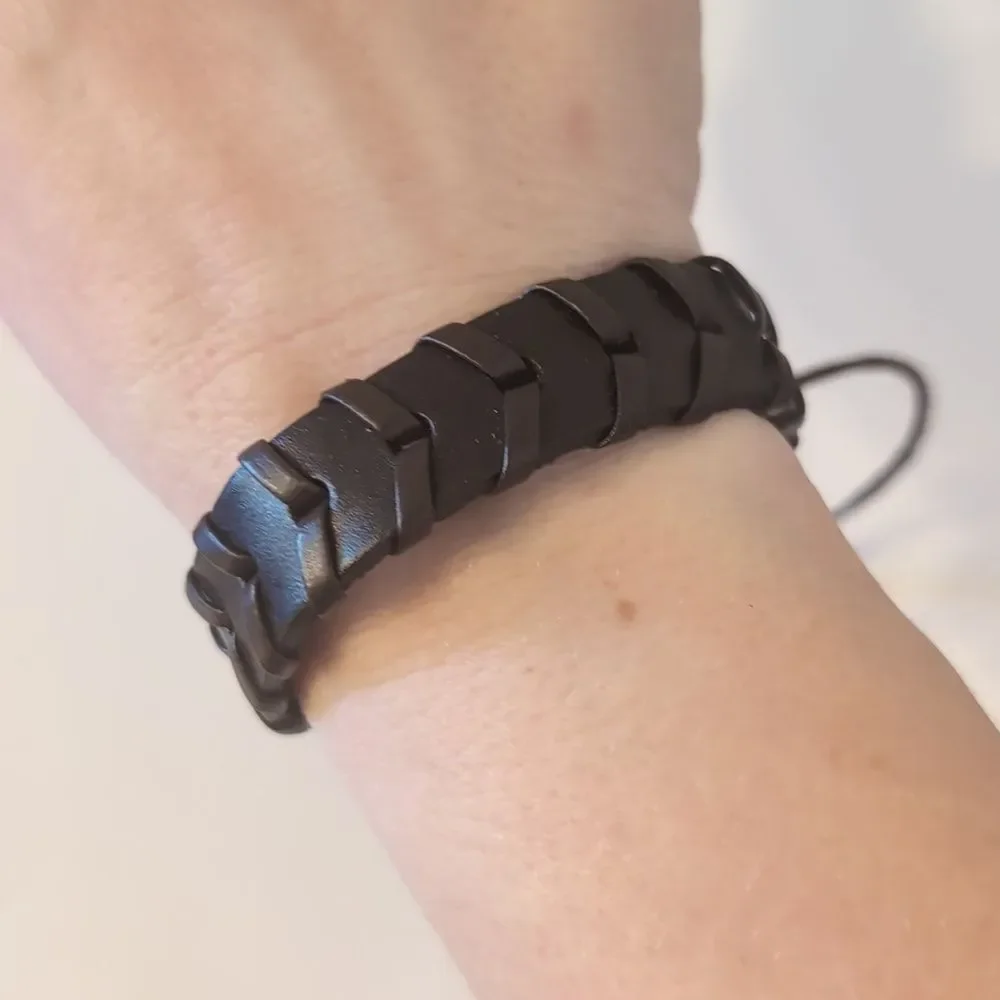 762 Wide‎ Brown Leather Adjustable Slider Bracelet